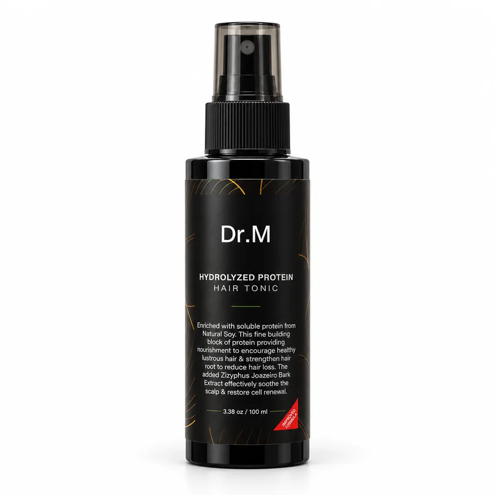 Botol Tonik Protein Terhidrolisis Dr. M, pandangan depan