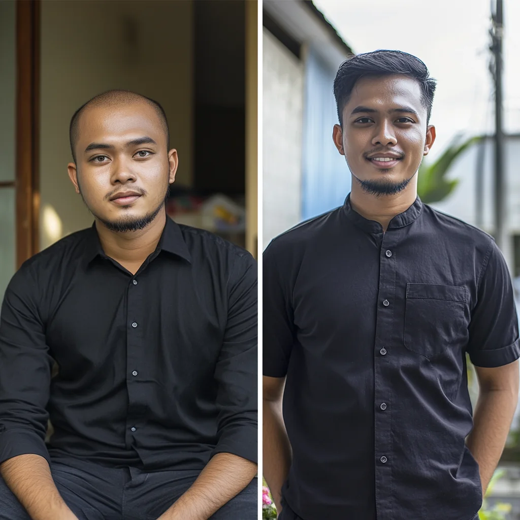 Hair system client, before and after
