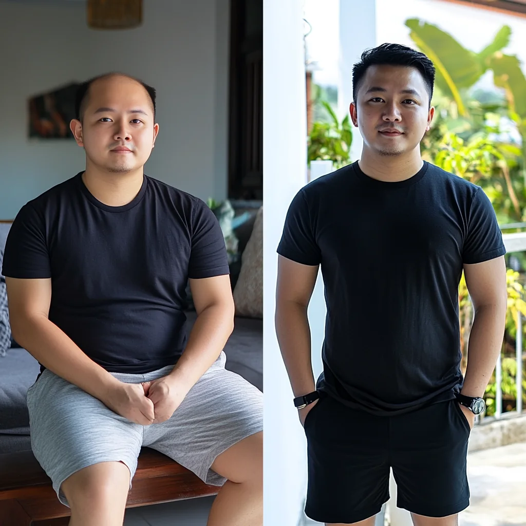 Hair system client, before and after