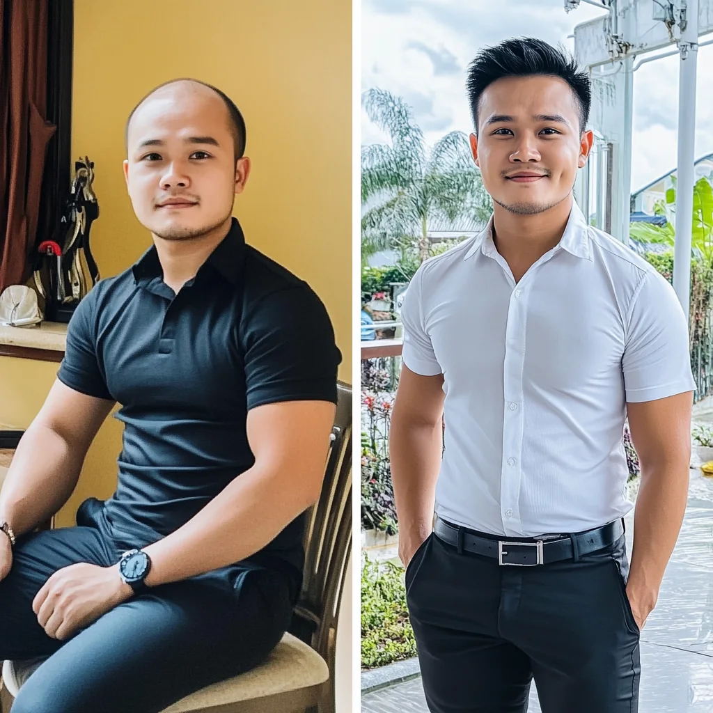 Hair system client, before and after