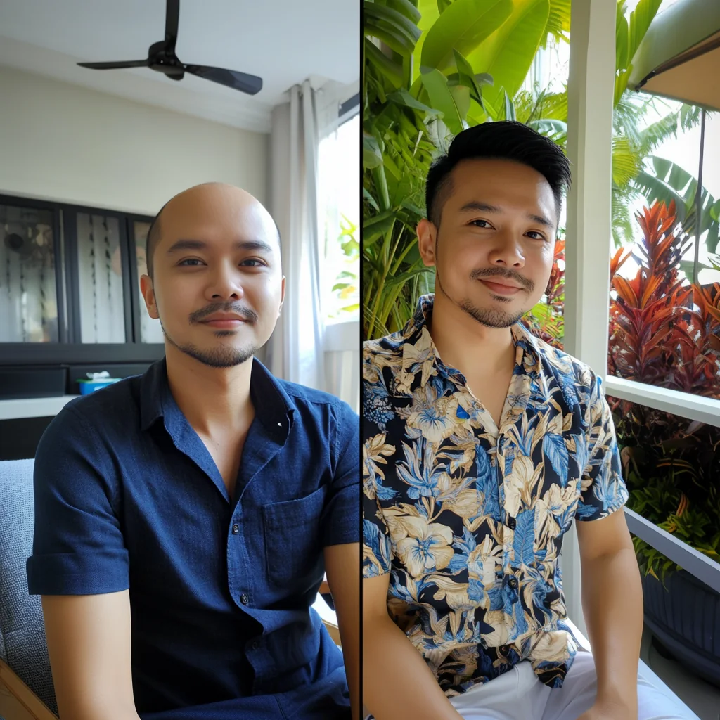 Hair system client, before and after