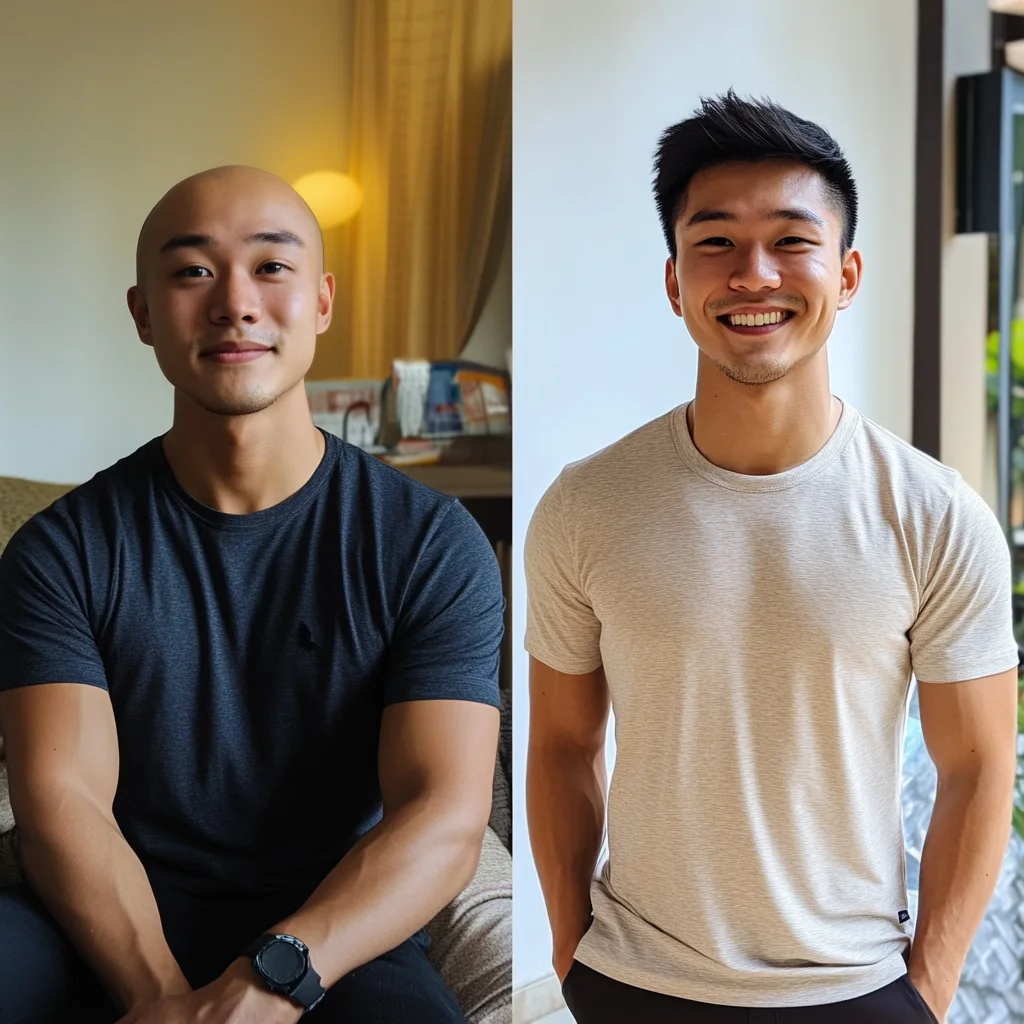 Hair system client, before and after
