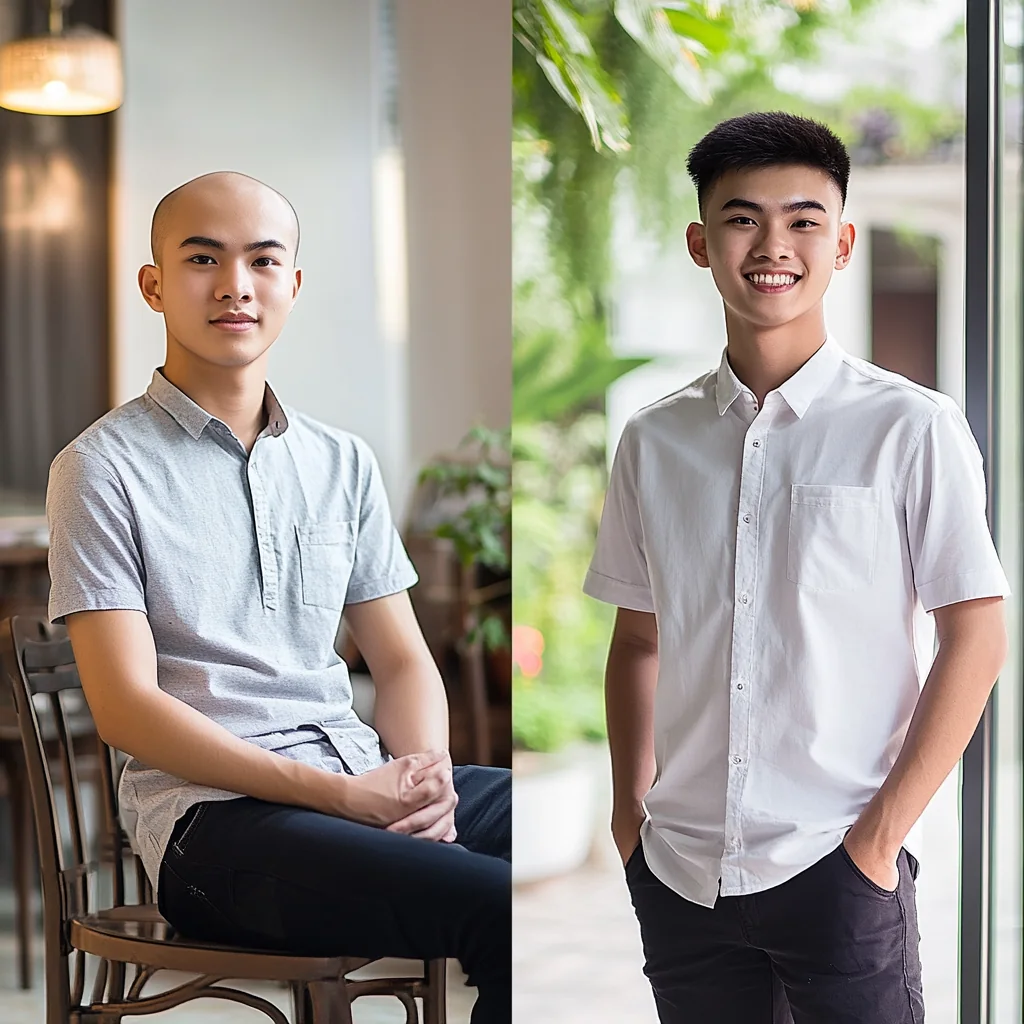 Hair system client, before and after