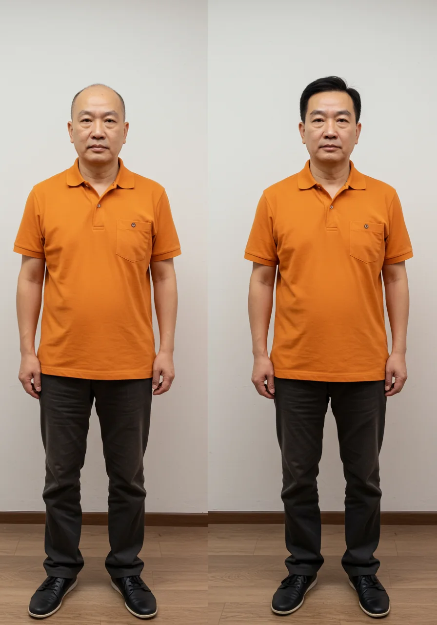 Hair system client, before and after