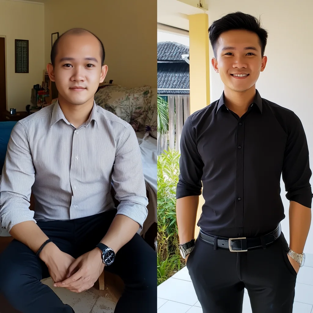 Hair system client, before and after