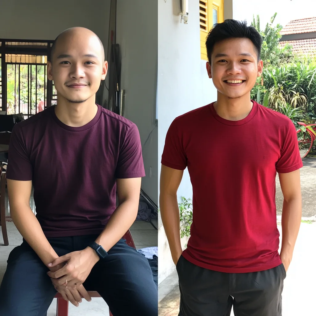 Hair system client, before and after
